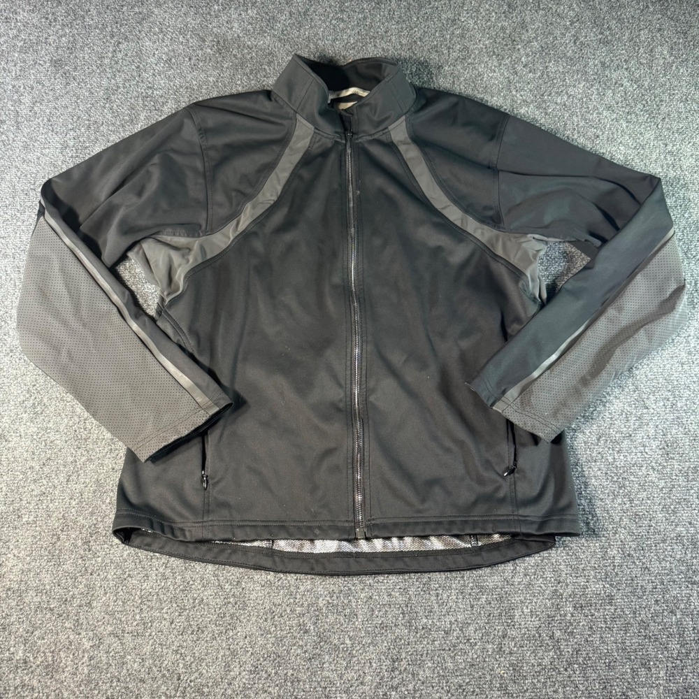 Athleta MegaHeat Full Zip Jacket Black Grey Reflective Thermal XL Womens